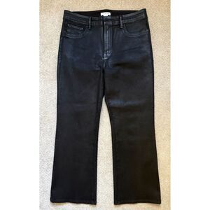Good American Black Coated Cropped Straight Jeans Size 14/32